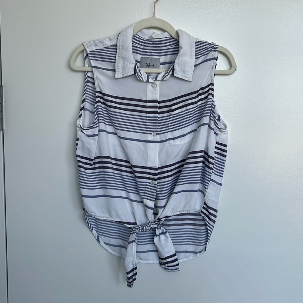 Rails Blue White Striped Tie Front Button Down Shirt (M)